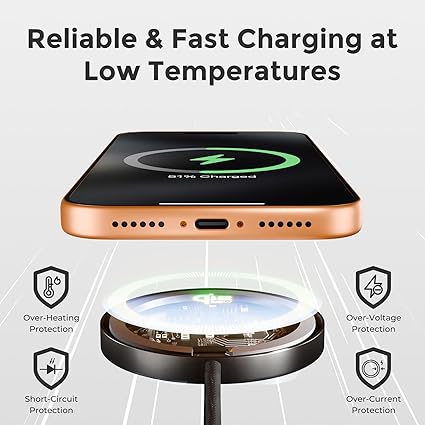 25W Magnetic Wireless Charger: Fast Charging Pad for iPhone 17 16 15 14 13 12 Pro Max, Samsung Galaxy S26 S25, Google Pixel 10, AirPods-Slim Portable for Travel Bedside Office-Black 2 Pack