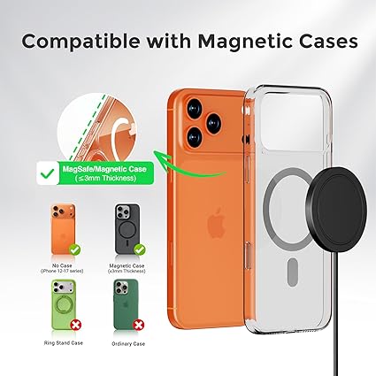 25W Magnetic Wireless Charger: Fast Charging Pad for iPhone 17 16 15 14 13 12 Pro Max, Samsung Galaxy S26 S25, Google Pixel 10, AirPods-Slim Portable for Travel Bedside Office-Black 2 Pack