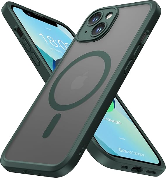 ImpactStrong Magnetic Guard Designed for iPhone 14 Case [Camera Protection] [Military Grade Drop Tested] [Compatible with MagSafe] Slim Translucent Matte Phone Case (6.1") - Dark Green