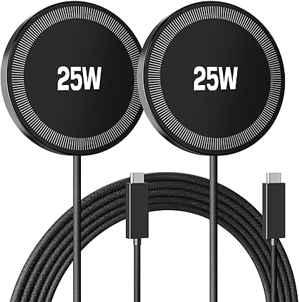 25W Magnetic Wireless Charger: Fast Charging Pad for iPhone 17 16 15 14 13 12 Pro Max, Samsung Galaxy S26 S25, Google Pixel 10, AirPods-Slim Portable for Travel Bedside Office-Black 2 Pack