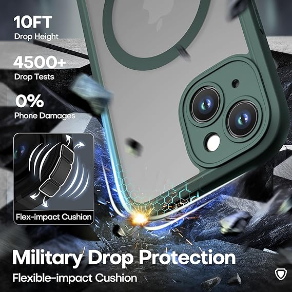 ImpactStrong Magnetic Guard Designed for iPhone 14 Case [Camera Protection] [Military Grade Drop Tested] [Compatible with MagSafe] Slim Translucent Matte Phone Case (6.1") - Dark Green
